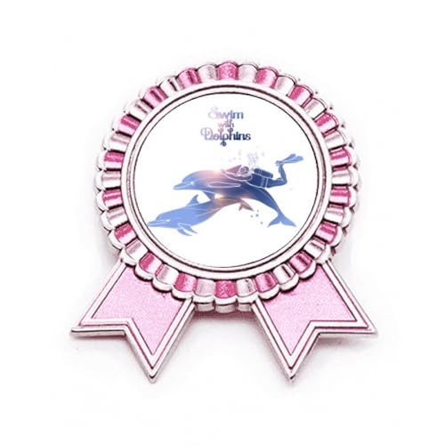 Badge broche rose Swim With Dolphins idéal pour personnaliser vos vestes et sacs