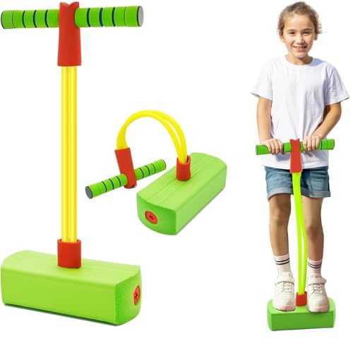 Image of CRIYALE Kids Hopping Pogo Jumper Fun & Safe Pogo Stick for Toddler, Durable Foam Bungee Jumping Stick Makes Squeaky Sound Improves Balance, Support up to 250lbs Bouncing Toy for Age 3 & Above (Green)