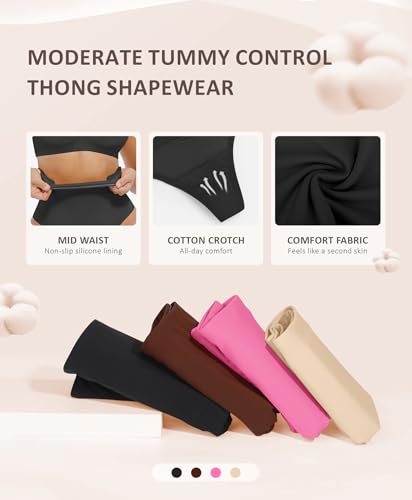 Image of FeelinGirl Thong Shapewear for Women Tummy Control Mid Waisted Body Shaper Underwear Seamless Body Shaper Panties