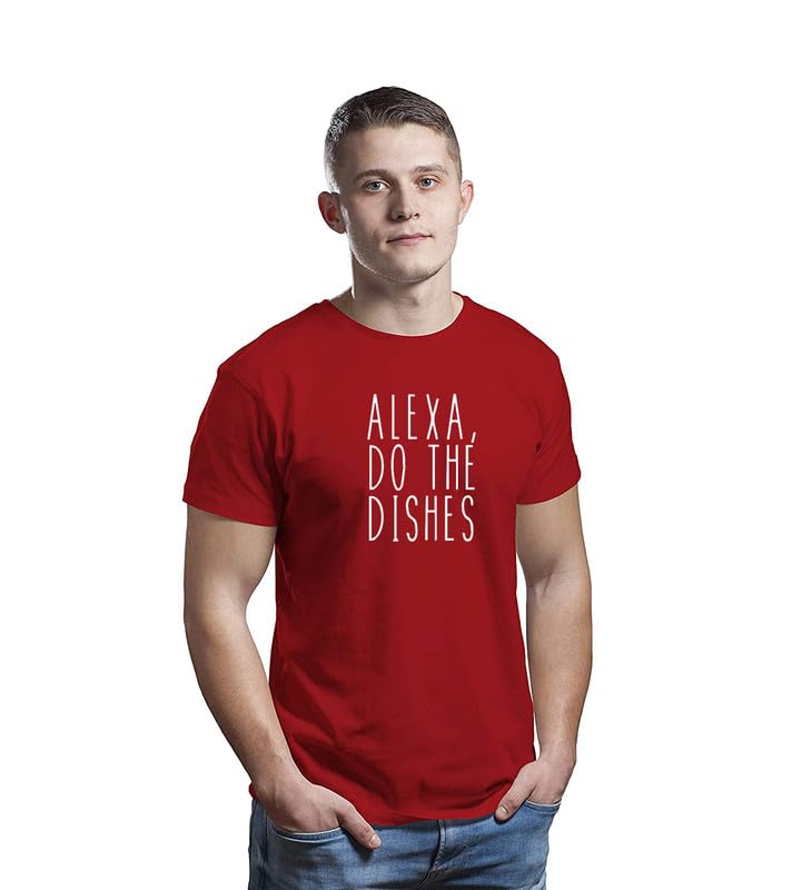 Fit-in Trends|Funny Graphic Printed Trending Quotes Tshirt for Men | Half Sleeves T-Shirt for Women |Alexa,Do The Dishes |100% Cotton Biowash T-Shirt 180GSM for Man