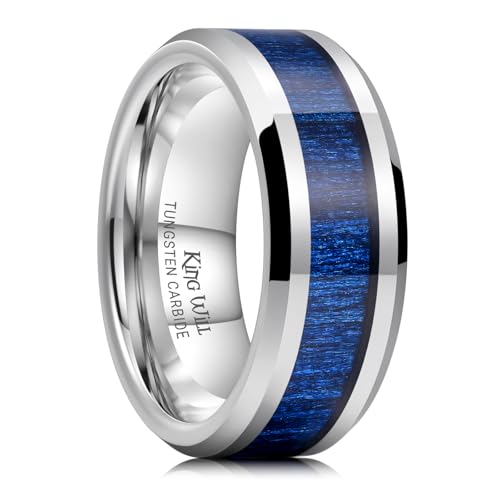 Image of King Will Nature Koa Wood Inlay Tungsten Carbide Wedding Ring 8mm Silver /Black /Gold /Green /Rose Gold /Blue Wedding Band for Men High Polished Anniversary Rings Comfort Fit Size 6-15