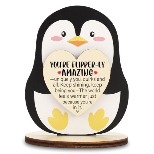 Penguin Inspirational Plaque “You’re Flipper-ly Amazing”, Cute Emotional Support Gift, Positive Affirmation Penguin Desk Decor for Friends & Loved Ones, LBR25