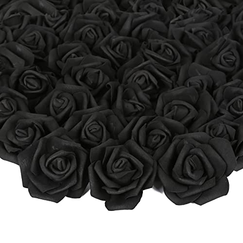 Artificial Rose Flowers, 200Pcs Foam Rose Bulk Black Fake Flower Heads For Diy Wedding Bouquets Rose Wall Kissing Balls Bridal Shower Centerpieces Arrangements Party Tables Decorations(Black) #TOP9