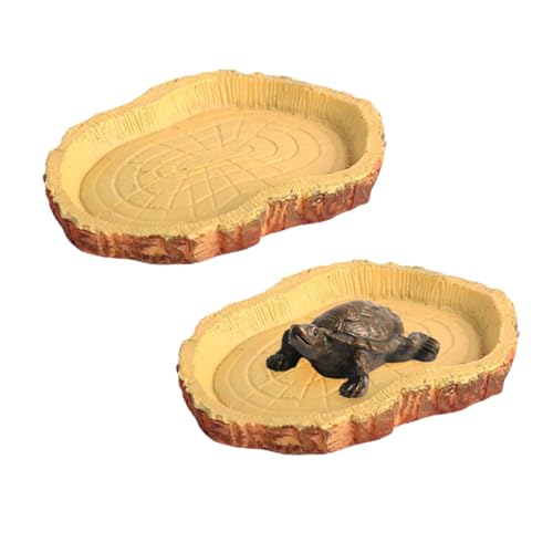 2 comederos para tortugas, 1 adorno de tortuga, bebedero para reptiles, mesa de alimentación de imitación de corteza, accesorios de alimentación de tortugas