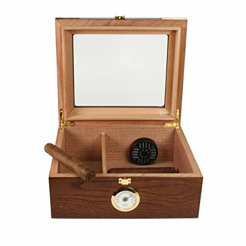 Quality Importers Trading Desktop Humidor, Capri Elegant, Tempered Glasstop, Spanish Cedar Divider, Brass Ring Glass Hygrometer, Holds 25 to 50 Cigars
