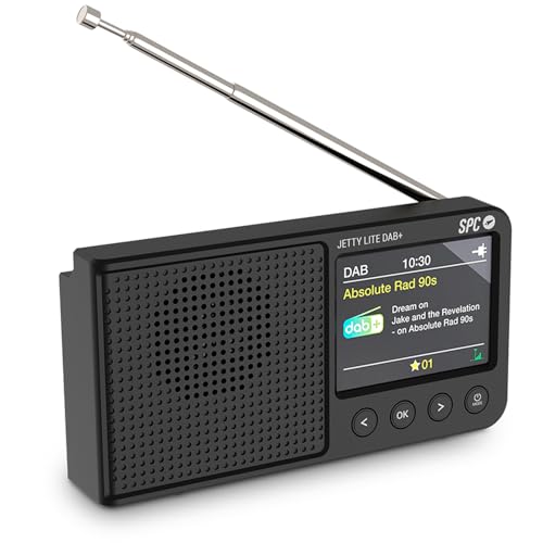 SPC Jetty Lite DAB+ | Radio portatile DAB+/FM RDS | 80 stazioni preimpostate | Display a colori TFT 2,4' | Bluetooth e jack per cuffie | Durata batteria fino a 7 ore | Sveglia e funzione snooze – Nero