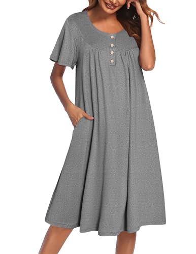 Image of Ekouaer House Dress for Women with Pockets Short Sleeve Moo Moos Plus Size Nightgowns Floral Print Mumu Dresses