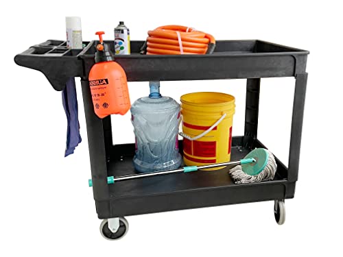 Image of MaxWorks 80857 500-lb Utility Service PP Cart With Two Trays and Wheels 46 inch x 25.5 inch x 33.5 inch Overall Dimensions