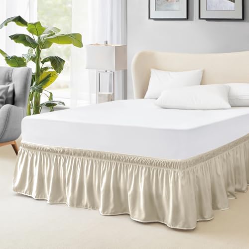 FreshCulture King Bed Skirt Dust Ruffle for King Size Bed Easy Fit with 18-Inch Tailored Drop Elastic Wrap Around Bed Skirt King Size Hotel Quality Bed Skirts for Adjustable Bed (Cream)