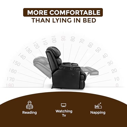 Image of Little NAP Single Amet Soft Leatherette Motorized Recliner | Padded Seater Aram Sofa | Relaxing Chair for Home Office Movie Theater Room | Black