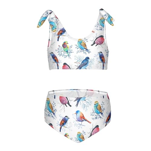 Wusikd Bright Birds Girls Swimsuits Two Piece Blue Swimwear Bikini Set for for Girls Size 7-8T