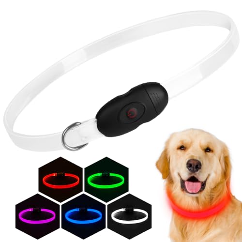 AUAUY LED Leuchthalsband Hund mit D-Ring, USB Aufladbar Längenverstellbarer Haustier Sicherheit Kragen Zuschneidbares Wasserdicht Leuchthalsband für Kleine Mittel Große Hunde (5 Farben+3 Leuchtmodi)