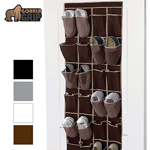 Gorilla Grip Premium Over The Door Shoe Organizer, 24 Durable Pockets, Hooks, Large