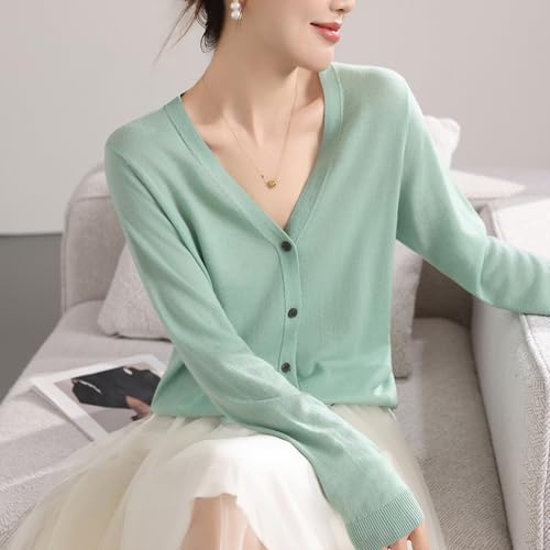Image of Women's 100% Merino Wool Lightweight V-Neck Cardigan Sweater Button Down Long Sleeve Knitwear Outwear Tops