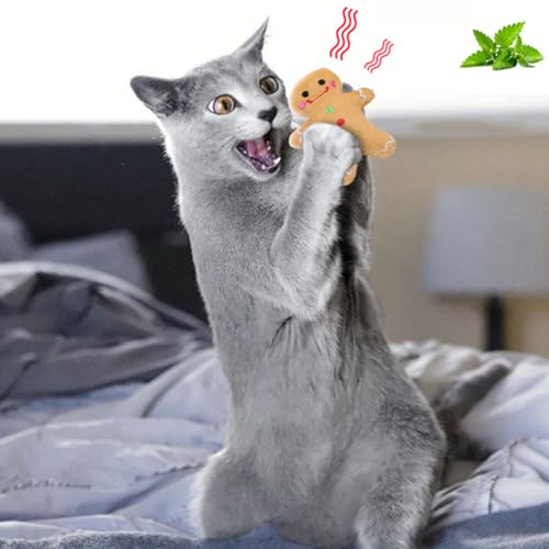 minkissy 3pcs Christmas Pet Toys Santa Reindeer Gingerbread Man Dog Cat Plush Toys Chew Toy Chewer Teething Toys for Puppy Cat Pet (Random Style) - Image 3