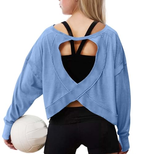Cute Clothes for Girls 4-12 Long Sleeve Open Back Heart Cutout Crop Tops Trendy Workout and Yoga Tees2