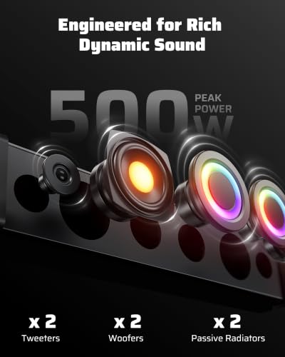 Image of Ehaho 26 Inch 6-Speaker UTV Sound Bar with Bluetooth, RGB, IP66 Waterproof | 500W Peak Power, BT 5.4 & Auracast, Music-Sync RGB, USB /AUX, Detachable Cable, Fits 1 inch-2 inch Roll Cage for UTV Golf Cart SXS ATV