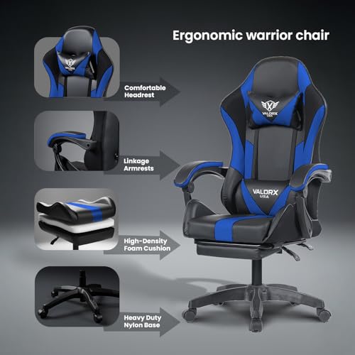 Image of Warrior 2026 Edition Gaming & Office Ergonomic Chair | Vegan Leather | 360 Swivel, High Back 135 Recliner | Adjustable Height & Linkage Armrest| Lumbar Support|3 Year Warranty, Navy Blue