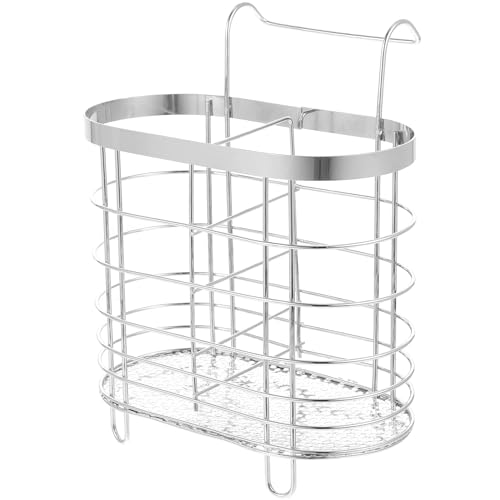 DEARMAMY Soporte Colgante para Palillos y Utensilios de Cocina de Acero Inoxidable Escurridor Base Drenante Organizador Compacto Ovalado 15X9X125 CM para Cubiertos y Utensilios