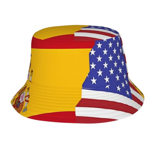 American Spain Flag Adult Unisex Sunshade Bucket hat, Non-Shrinking, Lightweight, Breathable, Foldable, Easy to Store Black