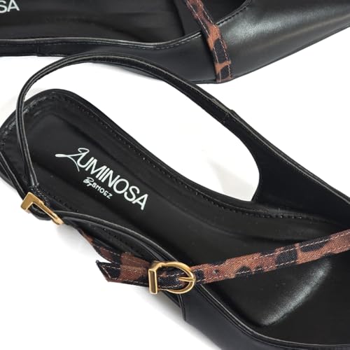 Image of LUMINOSA Women's Pointed-Toe Cross-Strap Flats - Black-Leopard Mix