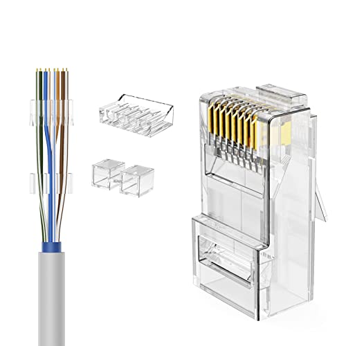 Cablecreation Rj45 Connector, Cat 6A Rj45 Modular Plug (Three-Piece Suit), Utp Network Connector For Solid Wire And Standard Cable, Transparent, 100 Pack #TOP1