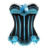 Corset Top Plus Size Women Stripe Lace up Boned Overbust Bustier Lingerie Halloween Basques SkyBlue L