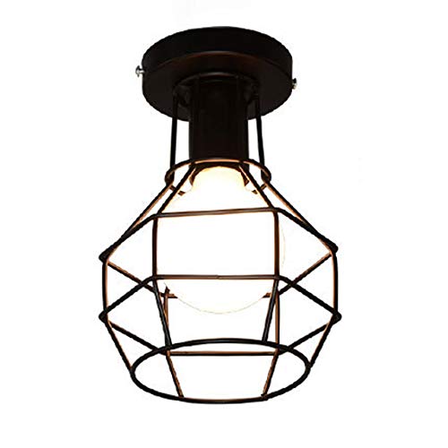 E27 Retro Plafonnier en Métal Noir Cage, Vintage Industrielle Suspension Luminaire, Suspension Plafonnier Fer forge, Lustre pour couloir, entrée, allée,...