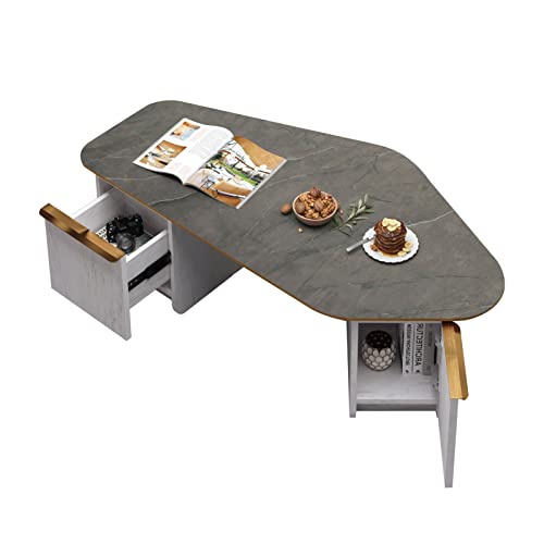 Pmnianhua Couchtisch, moderner Teetisch, Heimmöbel, Sofa, Couchtisch mit Schublade und Tür, große versteckte Aufbewahrung, oval, Sofa, Beistelltische für Wohnzimmer und Büro Cover