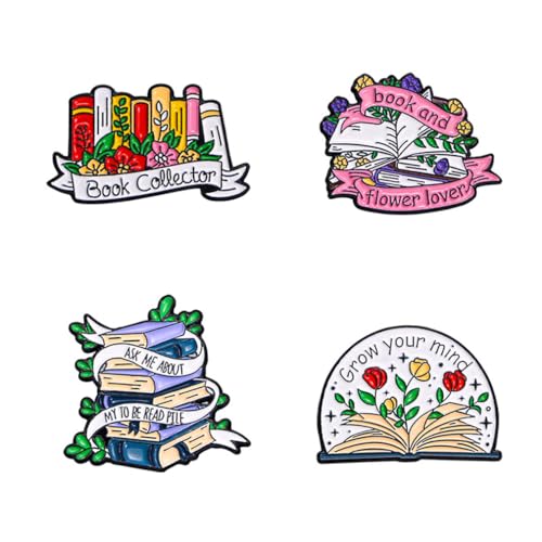 Cartoon Book Brooch Set English Book Series Cute Enamel Lapel Pins Sets Cartoon Plant Flower Brooch Pin Badge for Clothing Bag Backpack Jacket Hat Party Favors Decoration for Teacher Student Jewelry