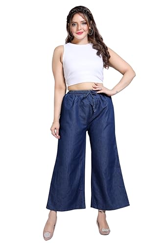 Image of BENKILS Women's Denim Cotton Blend Mid RIS Regular Fit Palazzo Pants - Available Size - S to 7XL