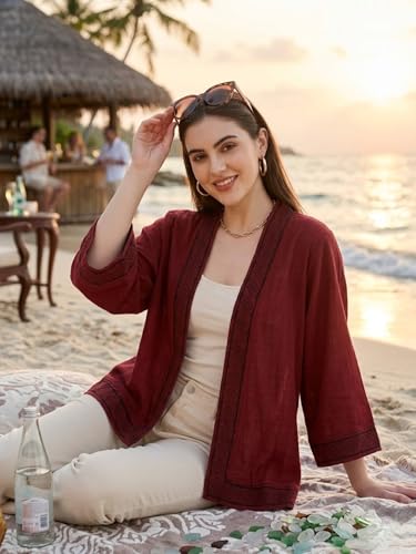 Image of KE KANHA EXPORTS Shrugs for Women Stylish | Cover up on Jeans Tops for Women | Western Beach Outfits | Summer Clothes | Kimono FREE Scrunchie Included