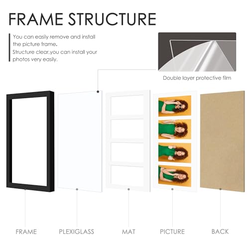Image of DUENPY 8x20 Collage Picture Frames Display Four 4x6 Picture Collage Wall Decor Wall Hanging or Tabletop Black