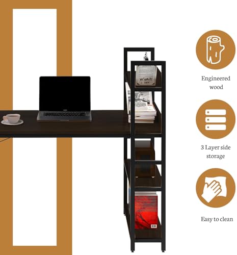Image of Callas Computer Desk with Bookshelf - Modern Industrial Study Table with Storage Shelves for Home Office, Bedroom, or Study - Space-Saving Laptop Workstation Desk (ST-20-Black)