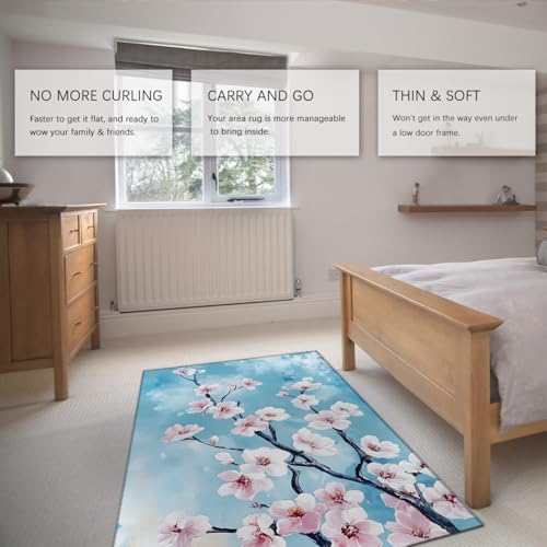 Tapis de salon fleurs de prunier 90x150cm style chinois lavable et doux - 5