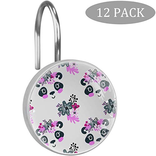 GHFHGF Cartoon Panda Girl with Floral Wreath and Flowers Shower Curtain Hooks- Set