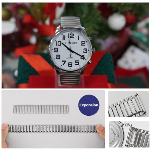 Men's Talking Watch, Analog Display, Voice Time/Date Reporting, Self-Adjusting Time, Alarm, Hourly Chime, TIMEURE-2309M, Silver, Classic by TIMEURE - Image 3