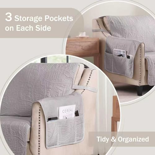 Image of Quilted Grand Sofa Covers Washable, Couch Cover for Grand Sofa, Soft Cozy Couch Protector for 4 Cushion Couch, Oversized Grand Sofa Slipcovers Water-Repellent (Grand Sofa 88 inch, Cloud Purple)