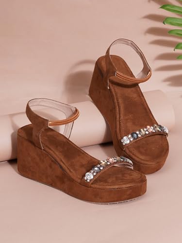 Image of TRYME Embellished Platform Sandals for Women | Soft Wedge Slippers for Wedding, Ethnic & Casual Styling