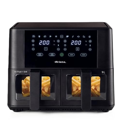 Ariete 4631 double air fryer, 9 l, 2400 W, total capacity 9 l, 11 programs, multifunctional, up to 3.6 kg fried, temperature up to 200 °C, double basket, BPA free, black