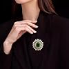 Emerald Green Oval Rhinestone Flower CZ Brooch Pin... #4