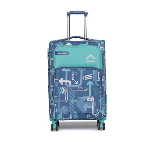Image of uppercase JFK Plus 68 Cm Medium Polyester Soft-Sided 8 Spinner Check-in Trolley Bag Dust Resistant Eco-Soft Printed Luggage with TSA Lock, 2500 Days Warranty (Denim Blue)