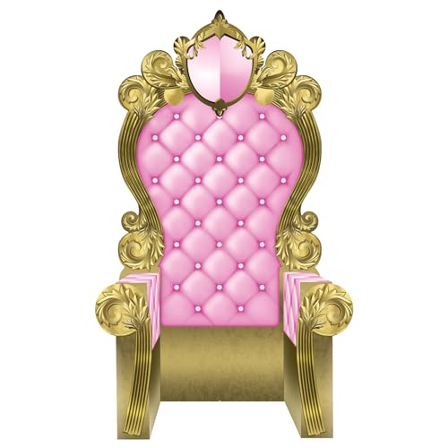 Beistle 3-D Pink and Gold Throne Stand-Up Prop, Large Chair Party Decoration, Photo Background Perfect for Proms, School Dances, Birthdays and Milestone Celebrations, 7’ 1.75” x 3’ 9.25”