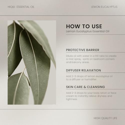 Image of HIQILI Lemon Eucalyptus Essential Oil for Spray, Aromatherapy & Diffuser | Delivers Gentle Indoor & Outdoor Space Protection, Fresh Atmospheres & Household Odor Elimination -30mL / 1.01 fl oz