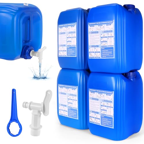 4 Tanks 5 Gallon Water Storage Containers,Total 20 Gallons Stackable Emergency Water Storage Long Term,Portable HDPE Water Jug with Great Sealing Performance for Emergency Management Outdoor Camping
