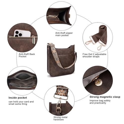 Image of HKCLUF Crossbody Bag for Women Vegan Leather Hobo Handbags Guitar Strap Purse Shoulder Bucket Bag with 2PCS Adjustable Straps