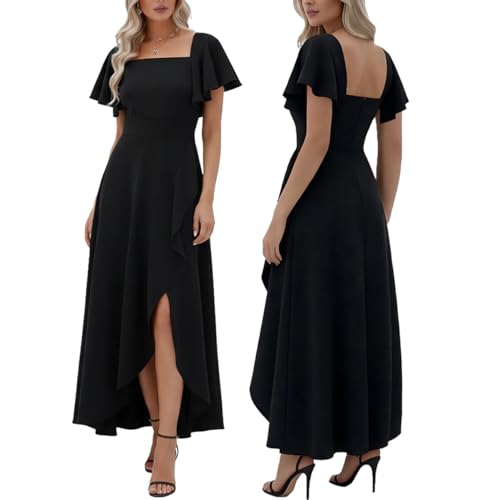 Image of LightlyKiss Women's Square Neck Backless Dress High Slit Wedding Guest Dress Formal Cocktail Party Dress