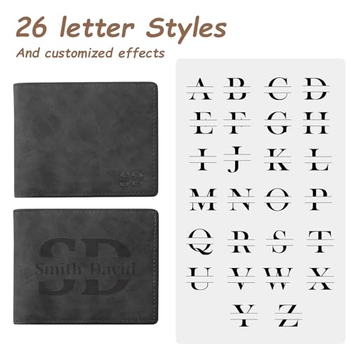 Personalized Wallet for Men PU Leather Custom Wallet Engraved Name & Initial Gifts for Dad Husband Wallet Valentines Day Gifts for Him（Black,Middle-2）2