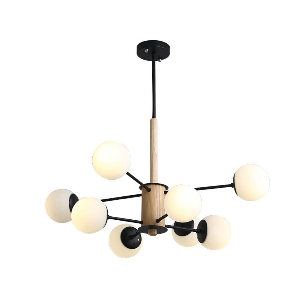 Sputnik Chandeliers Modern Glass Shades Chandelier Mid Century Pendant Lighting Ceiling Light Adjustable Rods for Hallway Bar Kitchen Dining Room Black and Wood 8 Lights