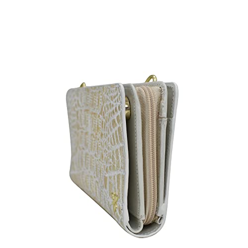 Image of Anuschka Women's Hand-Painted Genuine Leather Organiser Wallet Crossbody - Croco Embossed Cream Gold